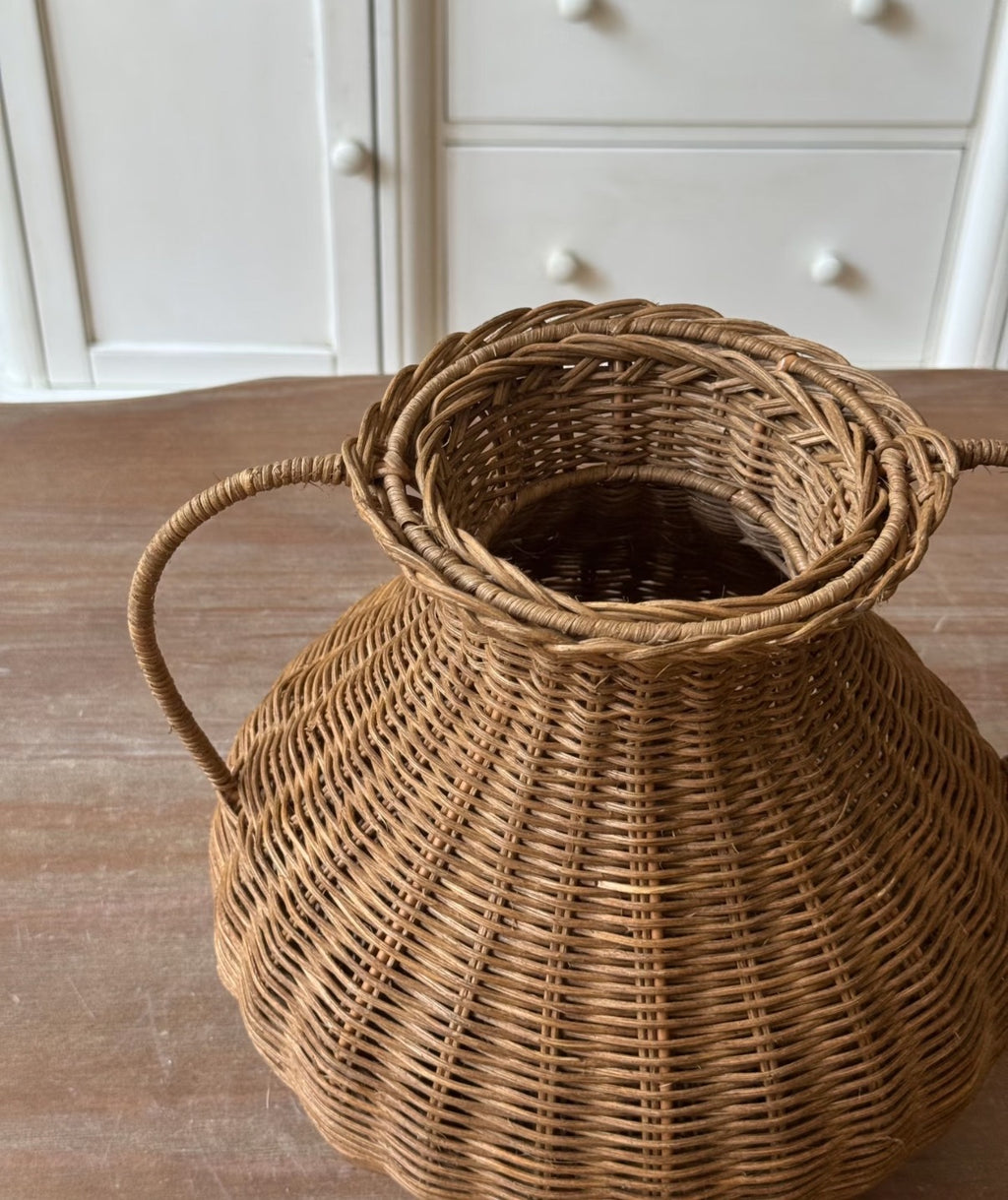 Woven Rattan Vase with Handles – Decorative Flower Basket for Farmhouse, Rustic & Boho Home Decor-091617-cc