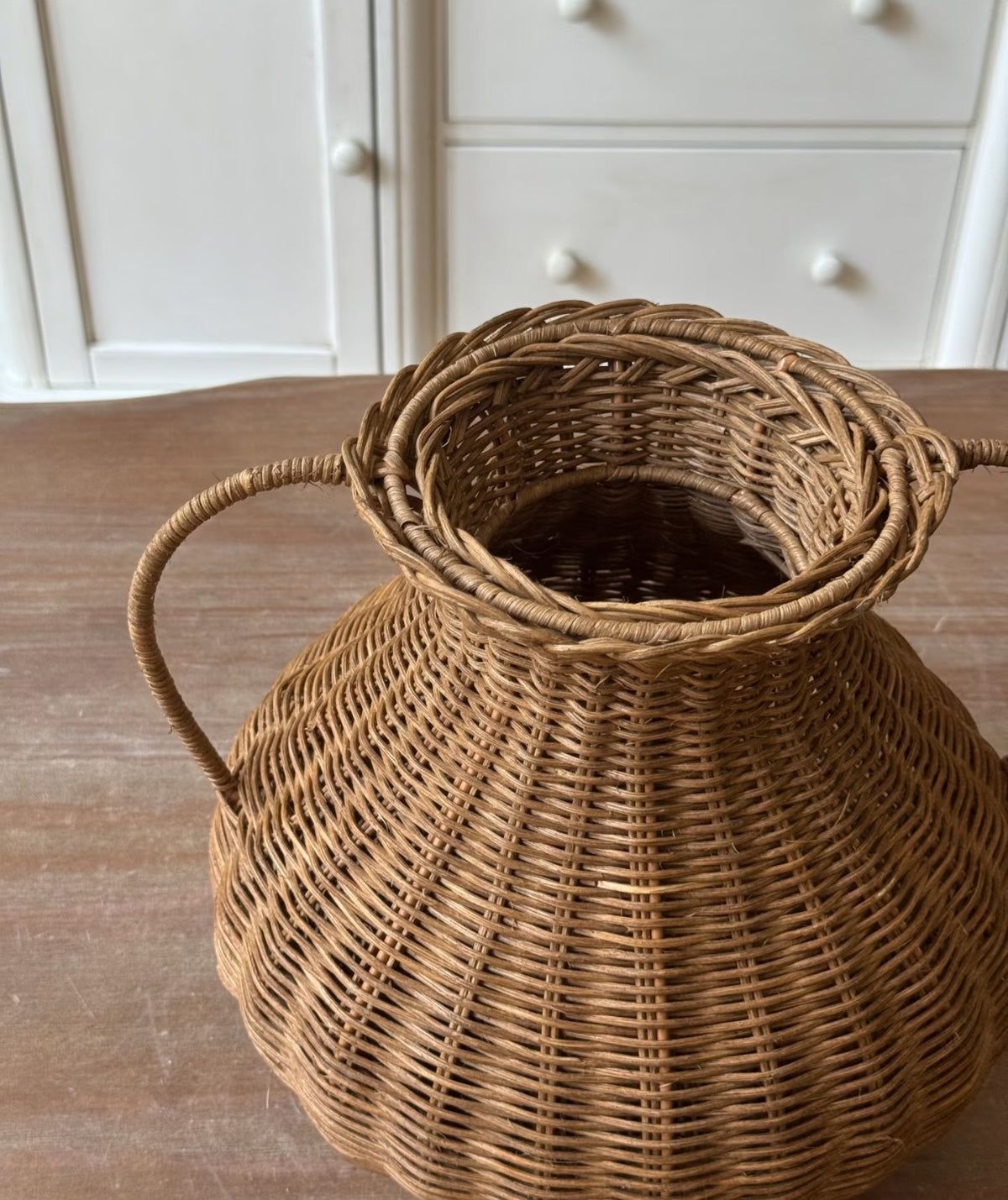 Woven Rattan Vase with Handles – Decorative Flower Basket for Farmhouse, Rustic & Boho Home Decor-091617-cc