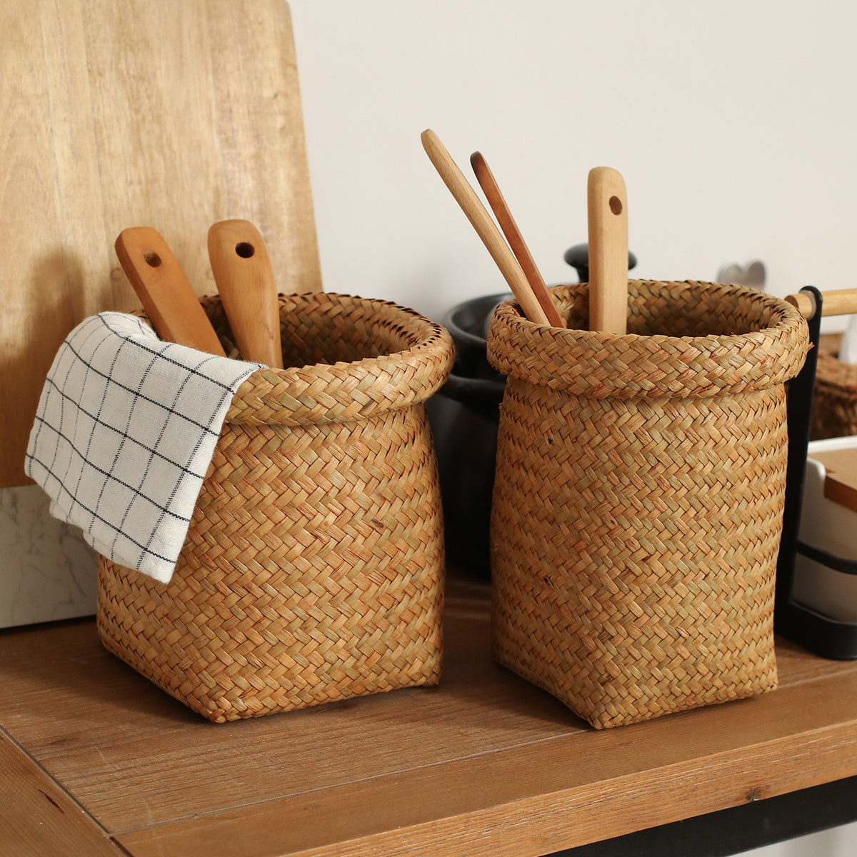 Woven Utensil Holder Basket – Kitchen Counter Organizer for Cooking Tools, Towels & Home Storage-091612-cc