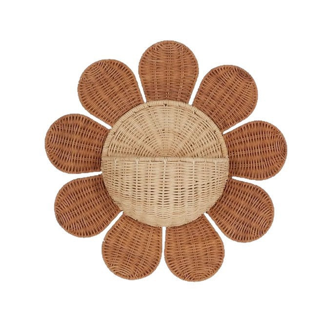 Natural Rattan Flower Wall Basket – Handwoven Hanging Storage Organizer for Bedroom, Nursery & Entryway-cc-091705