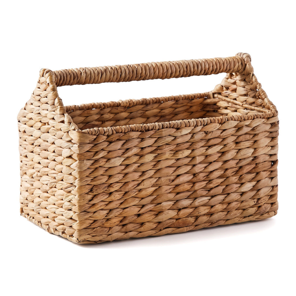 Water Hyacinth Storage Basket with Carry Handle, Woven Bathroom Organizer for Toiletries, Towels & Home Essentials-cc-091816