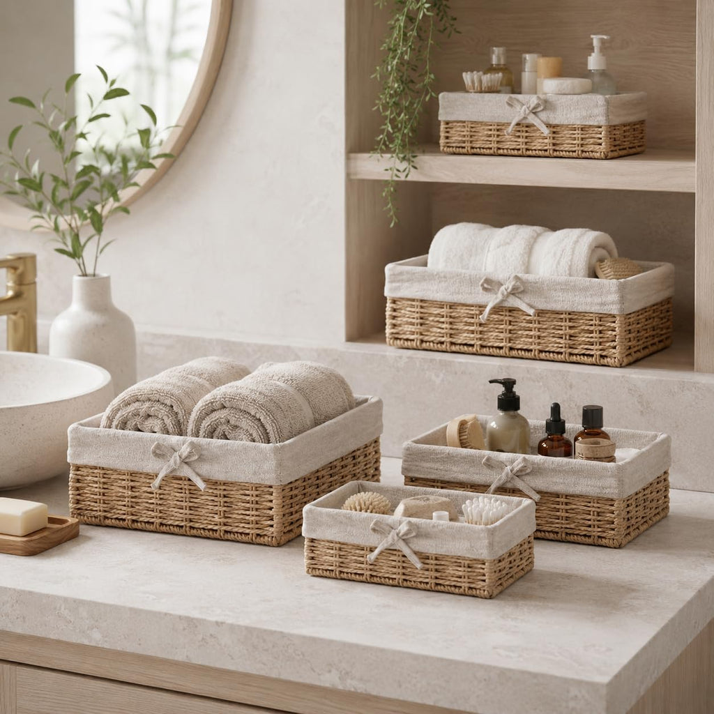 Lined Shelf Storage Baskets - Set of 4
