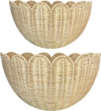 Cesta de pared festoneada - Juego de cestas de pared de mimbre colgantes tejidas a mano de 2 piezas