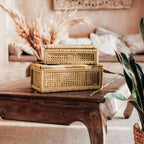 Rattan Display Boxes with Glass Lids - Set of 2