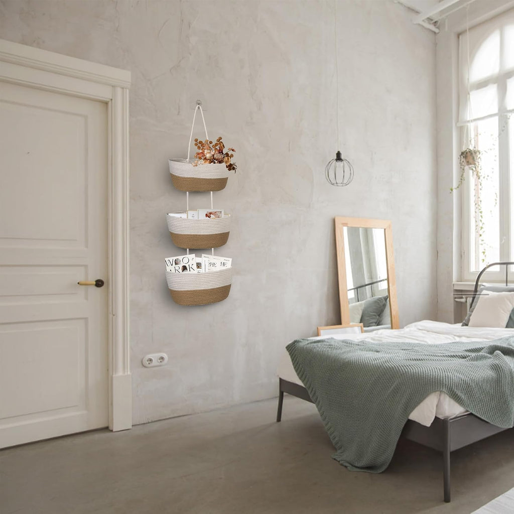 Three-Tier Wall-Mounted Woven Basket