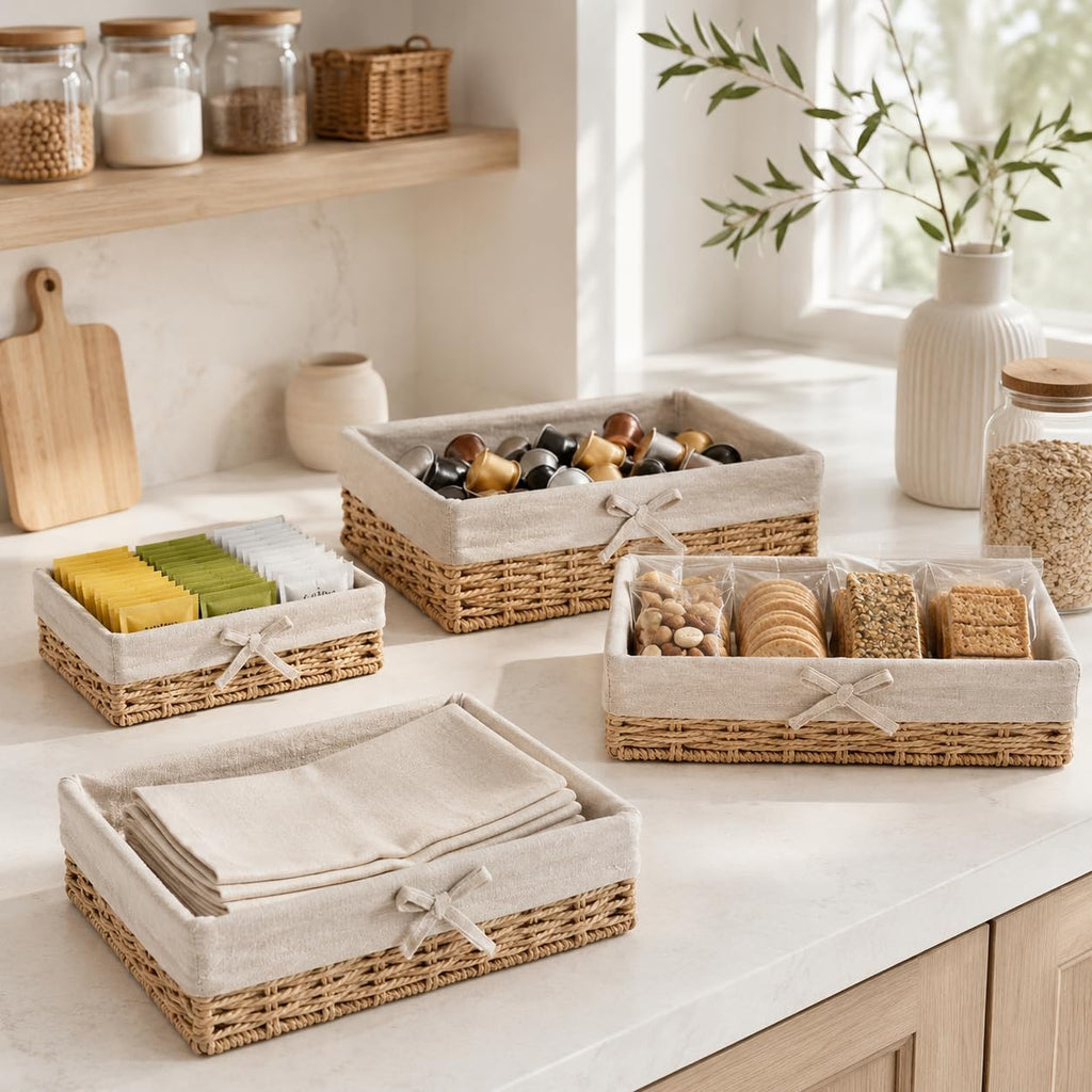 Lined Shelf Storage Baskets - Set of 4
