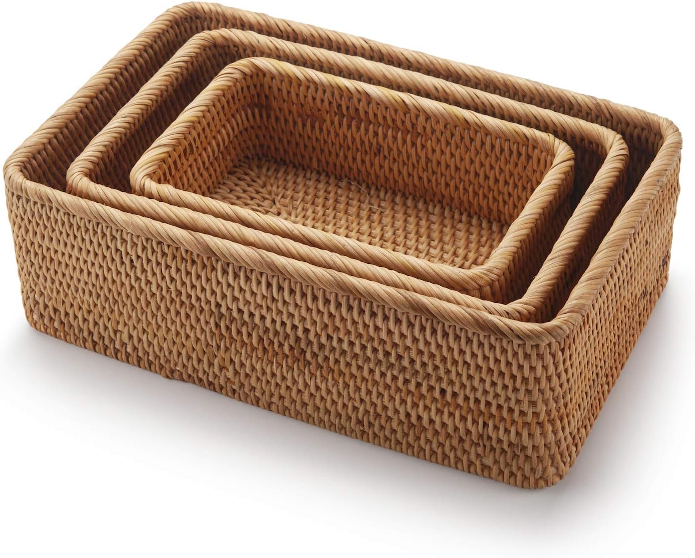 Stackable Rattan Catchall Baskets - Set of 3