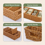 Rattan Pantry Organizer Baskets with Dividers - Set of 2