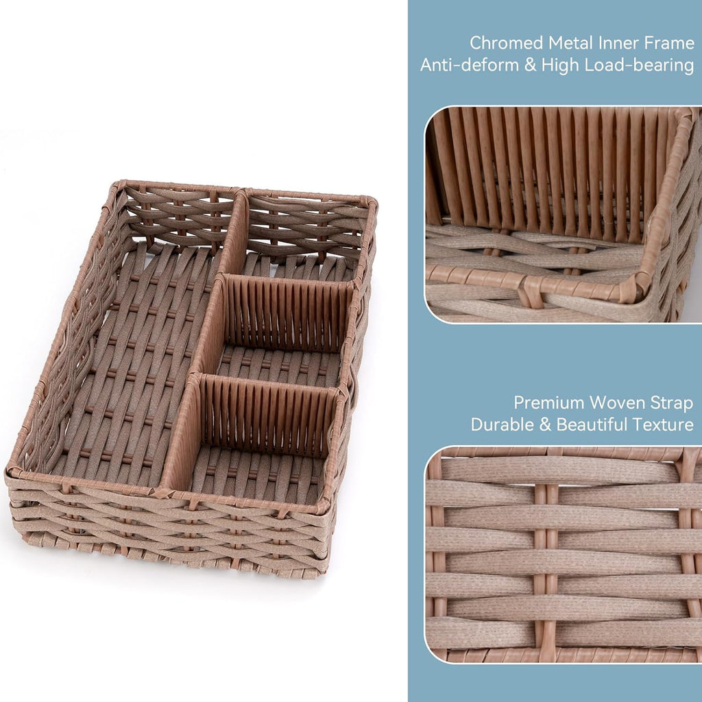 4-Compartment Woven Storage Basket with Dividers