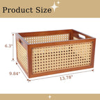 Wooden Storage Basket with Rattan Cane Webbing