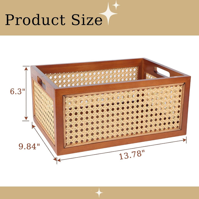 Cesta de almacenamiento de madera con correas de ca�a de rat�n Main Image