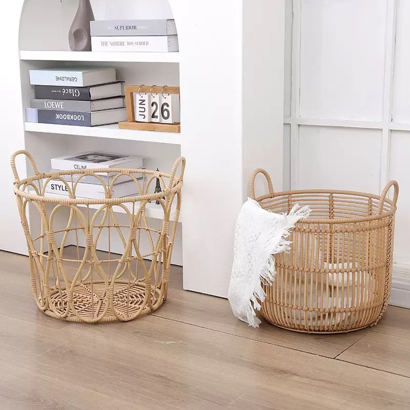 Woven Rattan Storage Basket with Handles – Large Laundry, Blanket & Toy Organizer-091601-cc