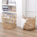 Woven Rattan Storage Basket with Handles – Large Laundry, Blanket & Toy Organizer-091601-cc