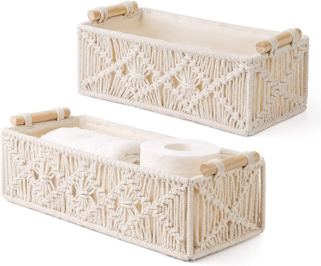 Ivory Boho Macrame Storage Baskets - Set of 2