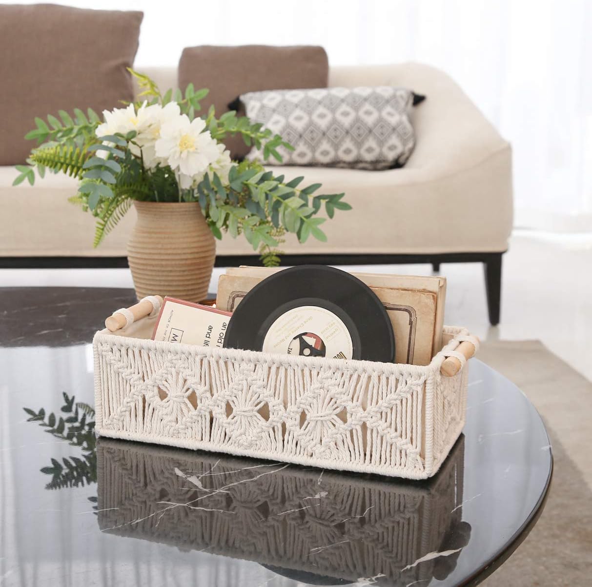 Ivory Boho Macrame Storage Baskets - Set of 2