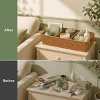Rattan Pantry Organizer Baskets with Dividers - Set of 2