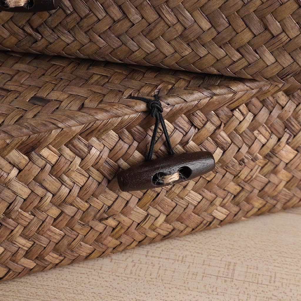 Flat Seagrass Storage Bins with Lids - Set of 2