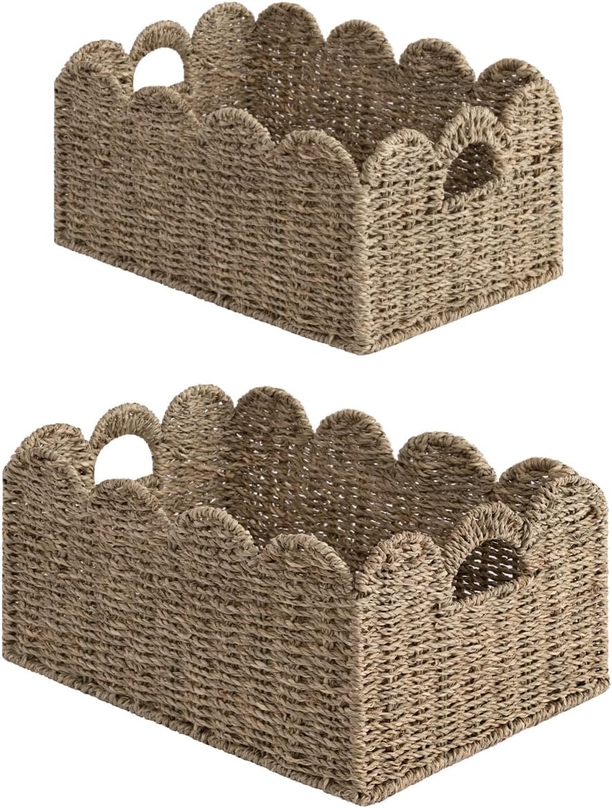 Scalloped Water Hyacinth Baskets - Set of 2