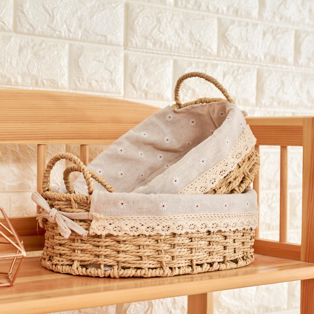 Lined Boho Wicker Baskets - Set of 2