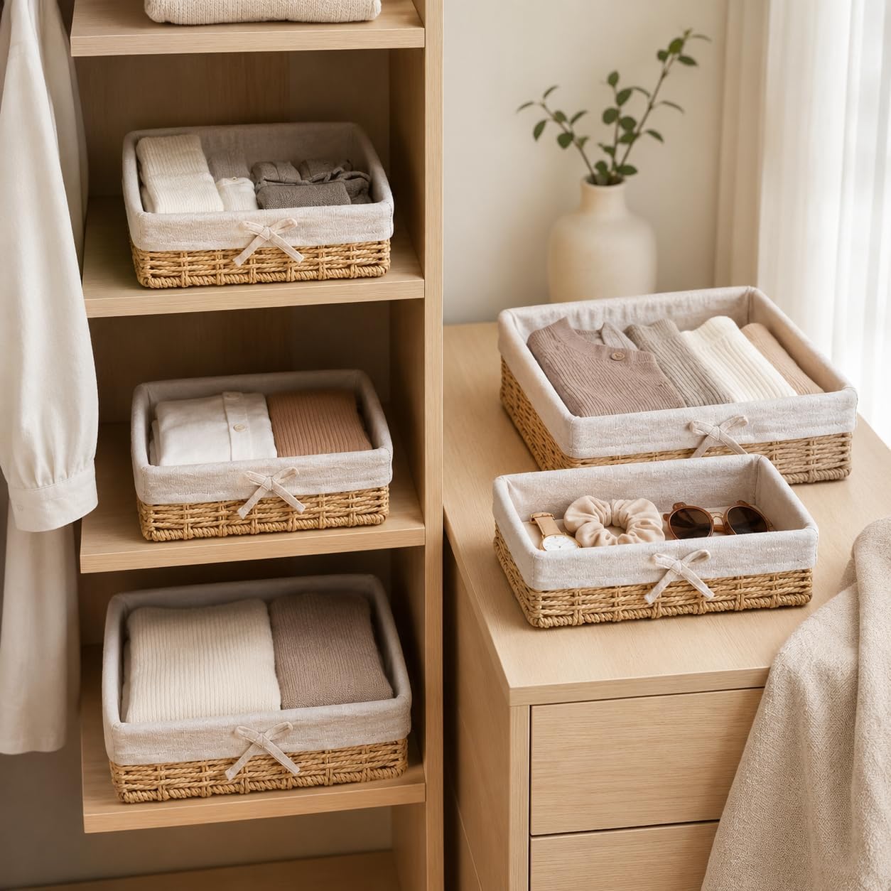 Lined Shelf Storage Baskets - Set of 4