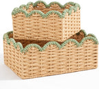 Blue Scalloped Wicker Baskets - Set of 2