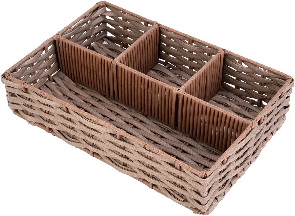 4-Compartment Woven Storage Basket with Dividers