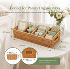 Rattan Pantry Organizer Baskets with Dividers - Set of 2