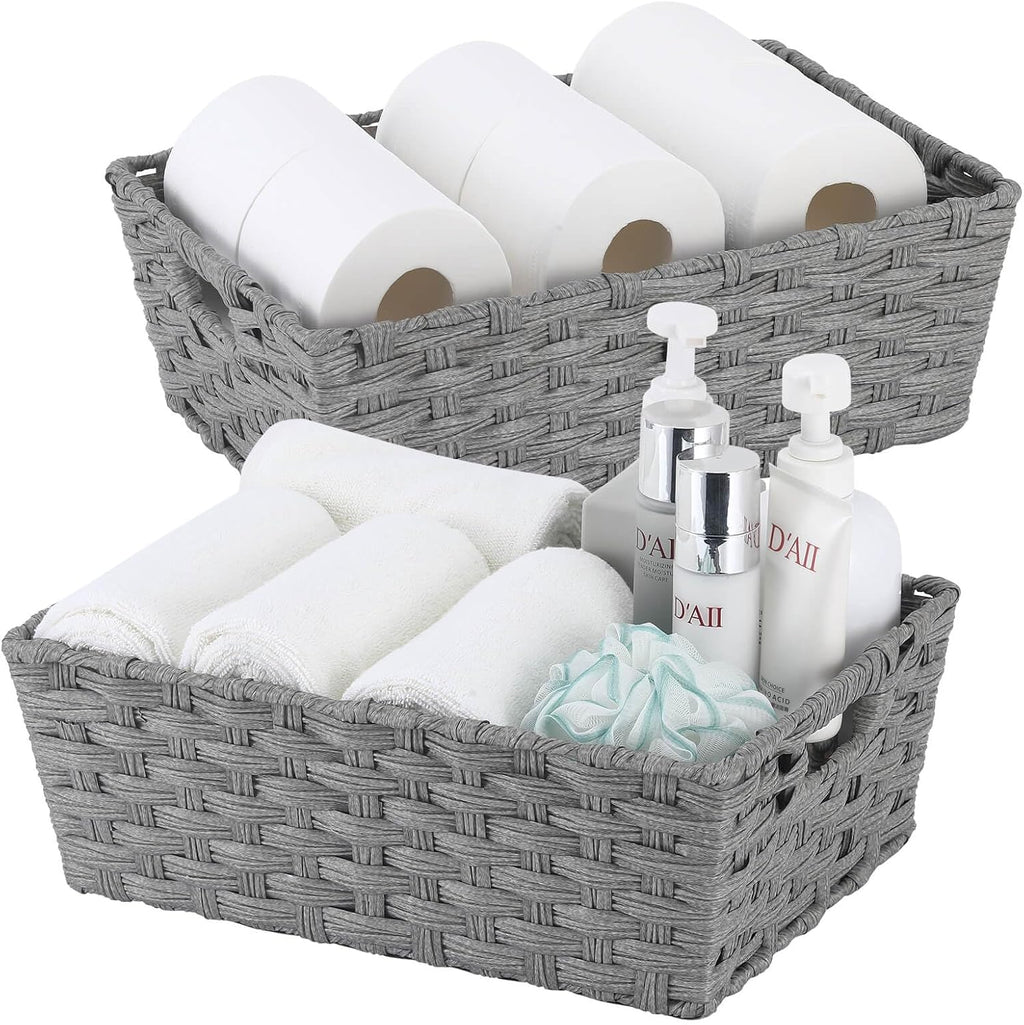 Large Waterproof Wicker Storage Baskets - Set of 2