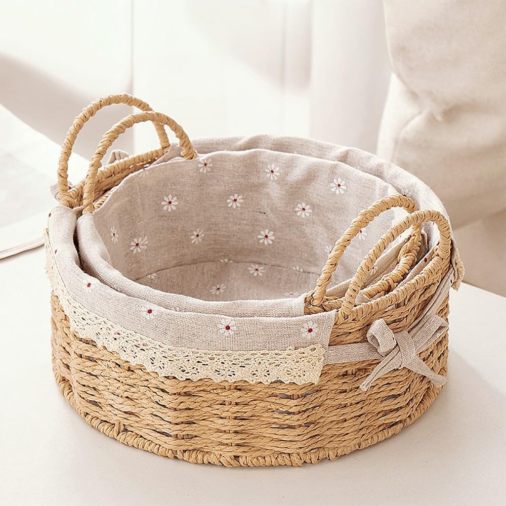 Lined Boho Wicker Baskets - Set of 2