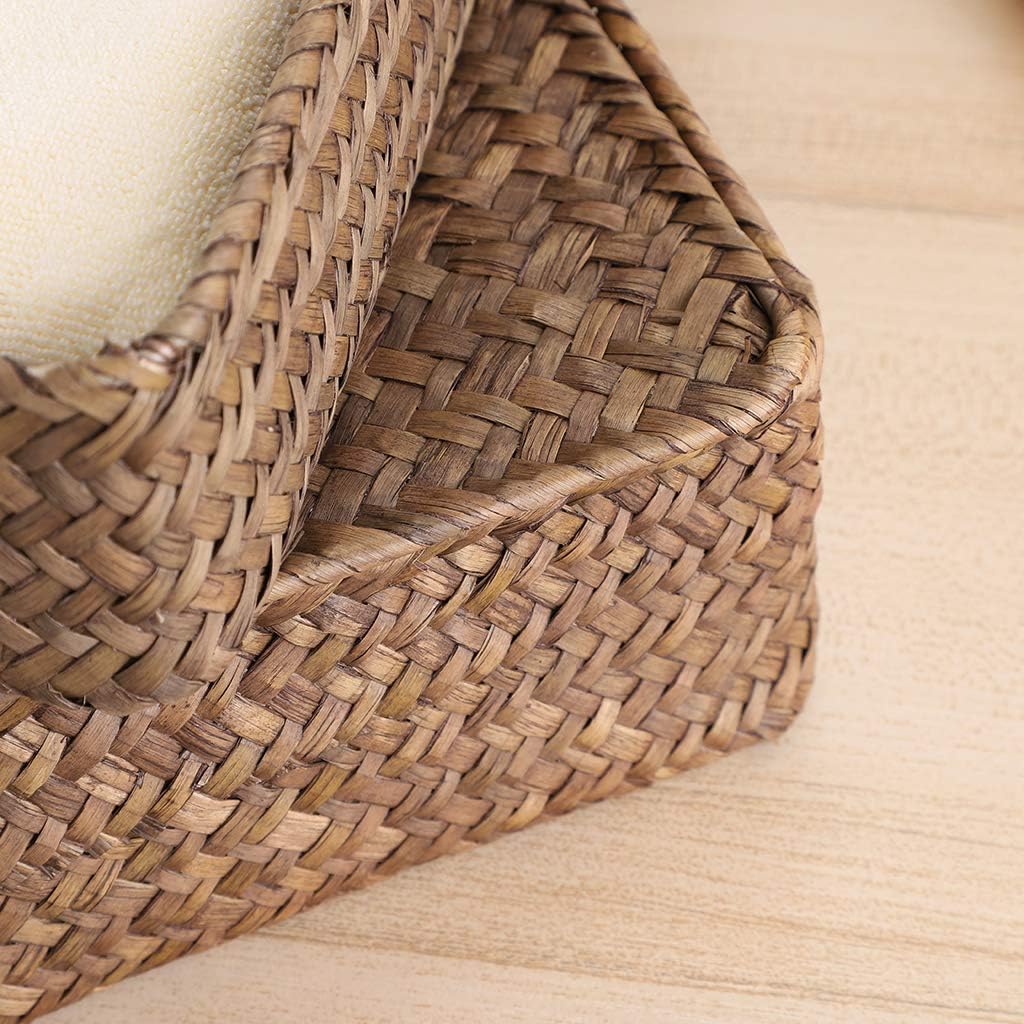 Flat Seagrass Storage Bins with Lids - Set of 2