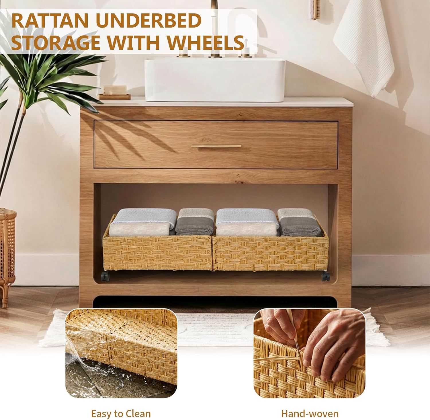 Rolling Rattan Under-Bed Storage Bin