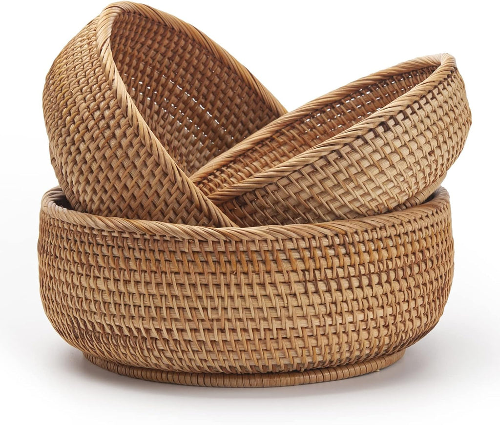 Stackable Rattan Catchall Baskets - Set of 3