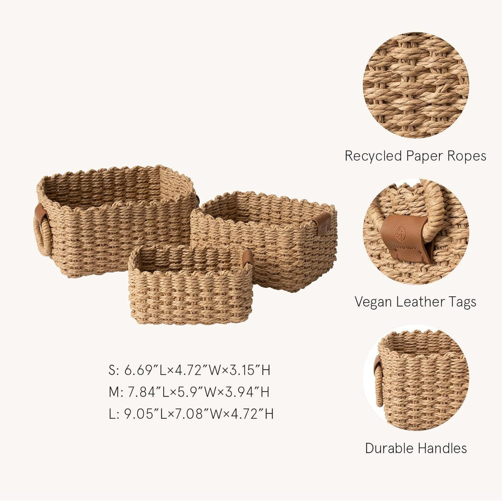 Small Paper Rope Storage Baskets - Set of 3