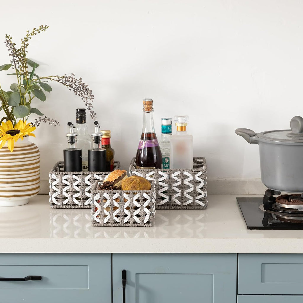 Handwoven Paper Rope Shelf Baskets