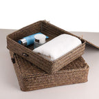 Flat Seagrass Storage Bins with Lids - Set of 2