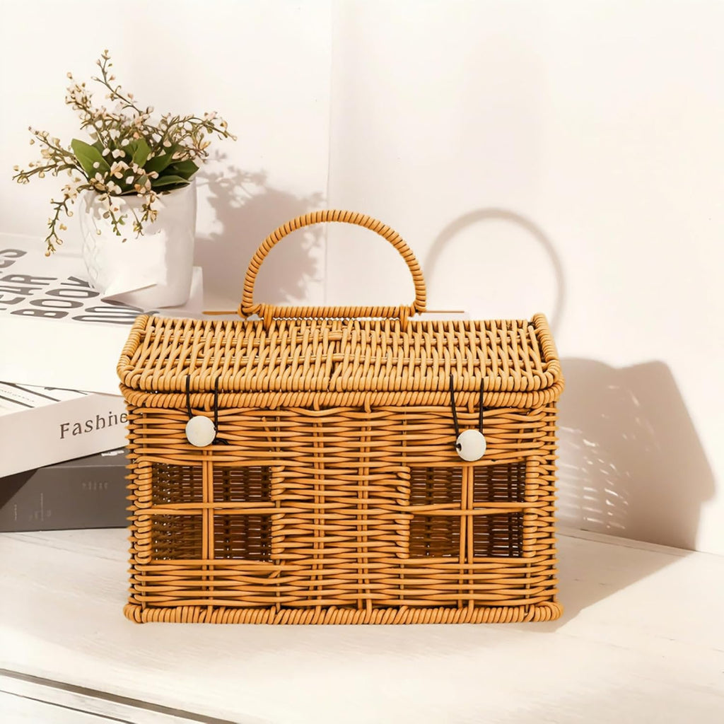 Small House-Shaped Rattan Basket with Lid