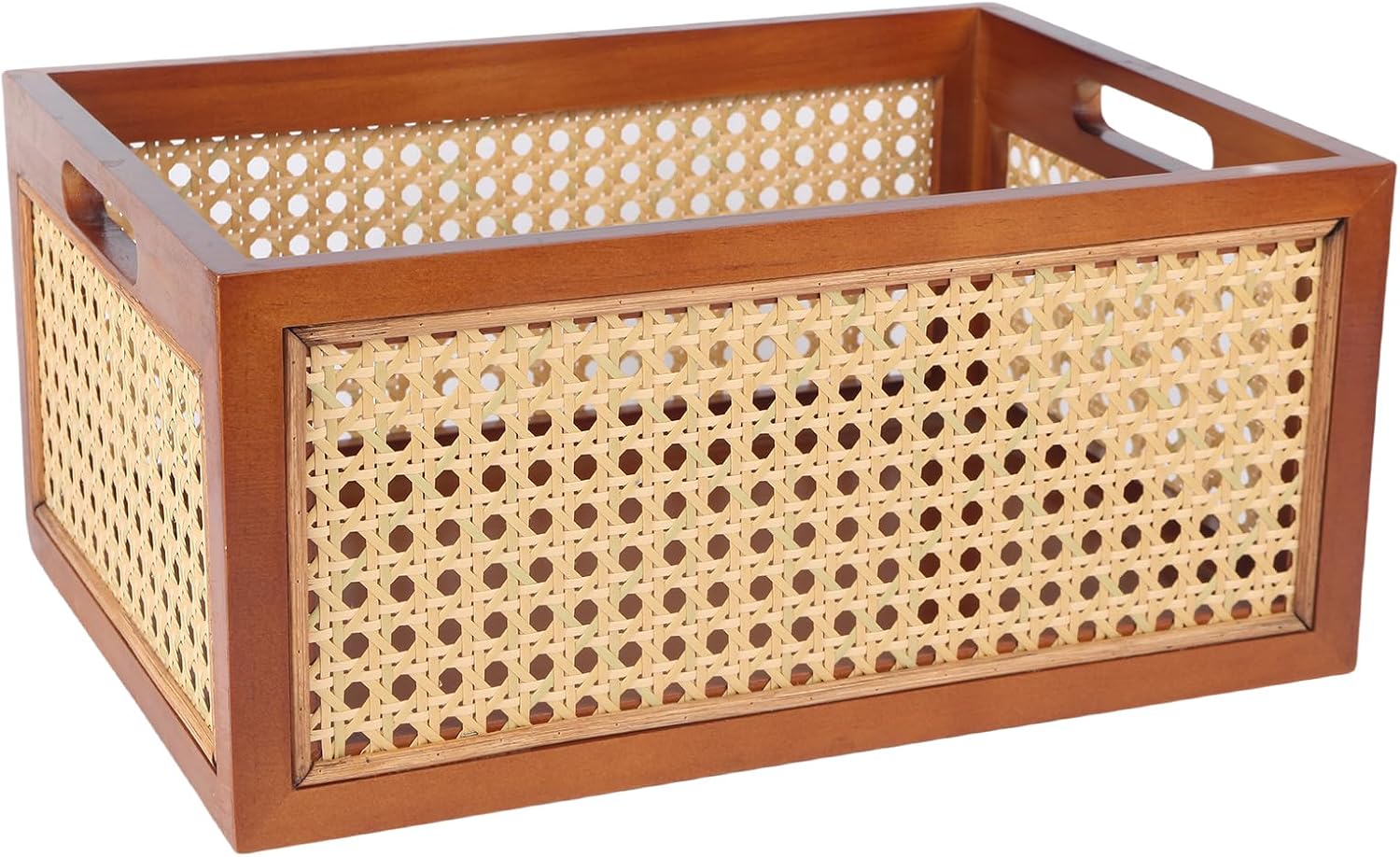 Wooden Storage Basket with Rattan Cane Webbing