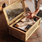 Rattan Display Boxes with Glass Lids - Set of 2