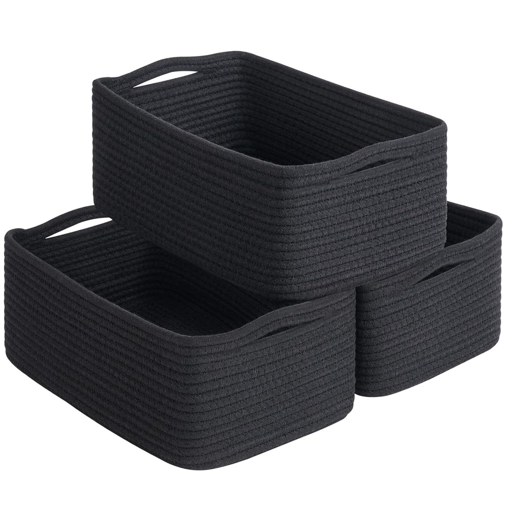 White & Brown Woven Storage Baskets - Set of 3