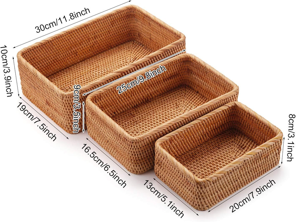 Stackable Rattan Catchall Baskets - Set of 3
