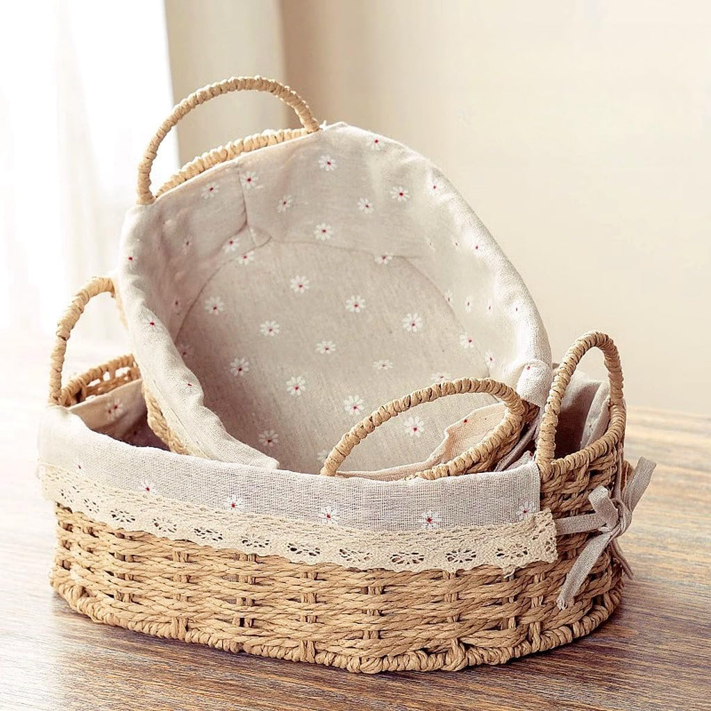 Lined Boho Wicker Baskets - Set of 2