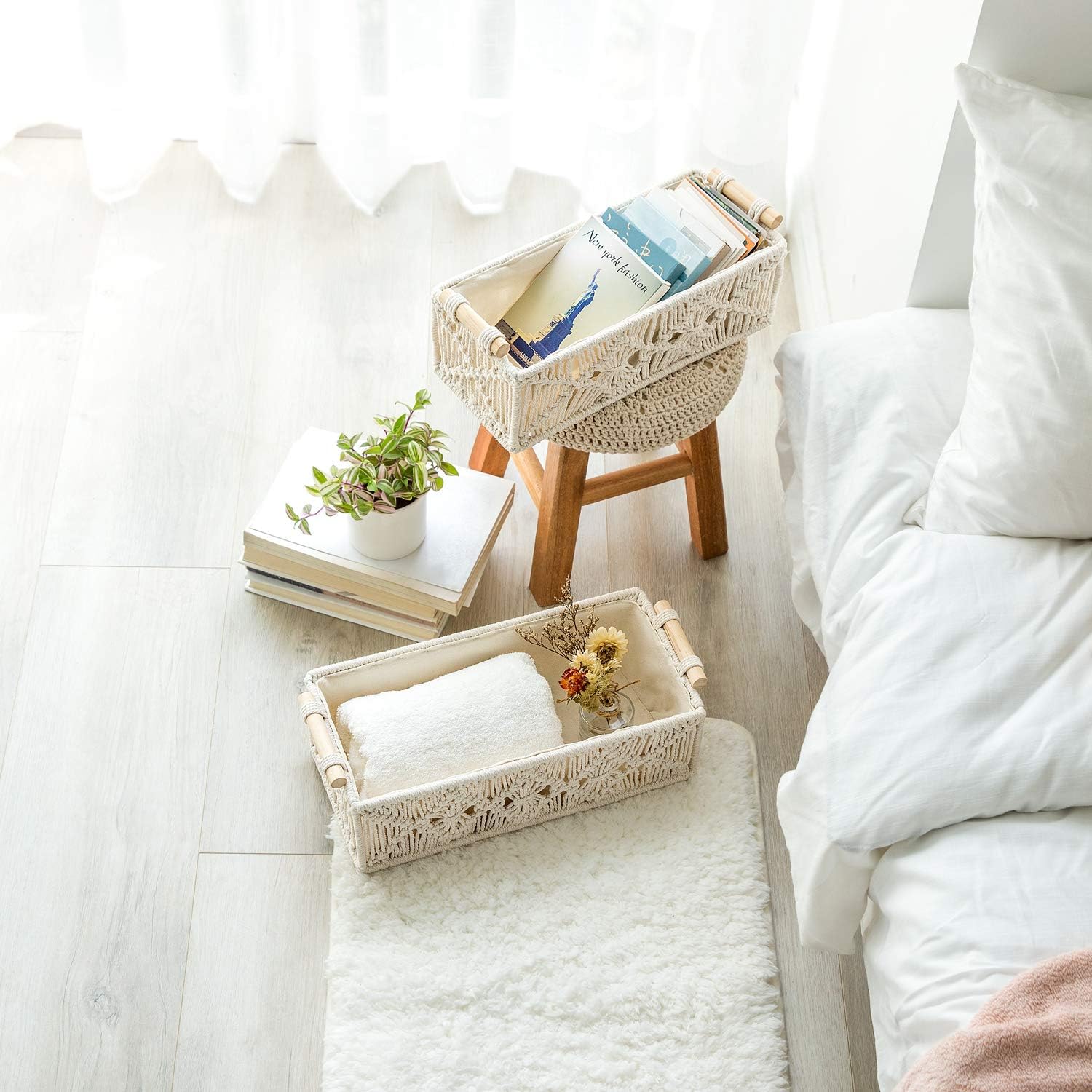 Ivory Boho Macrame Storage Baskets - Set of 2