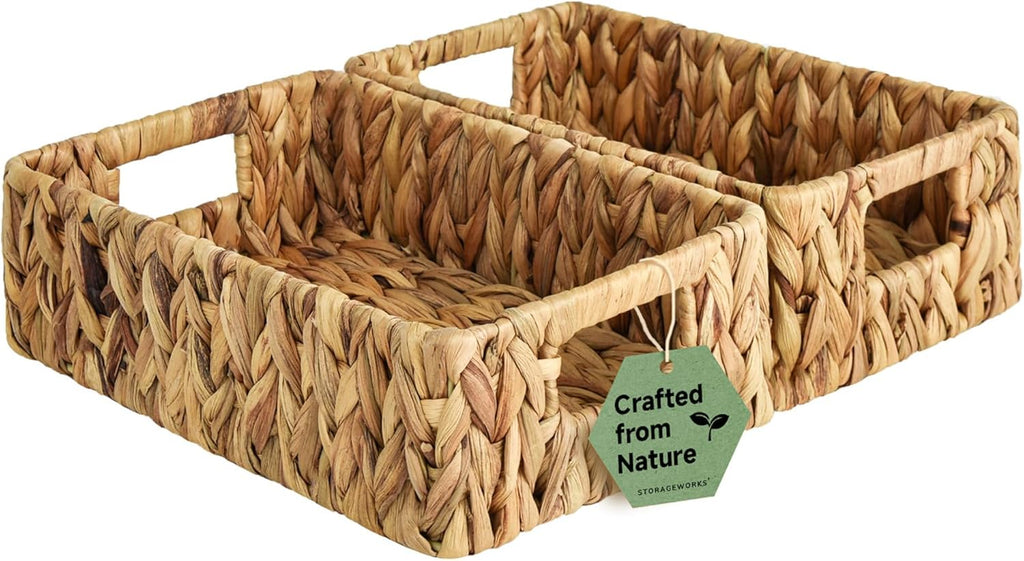 Natural Water Hyacinth Shelf Baskets - Set of 2