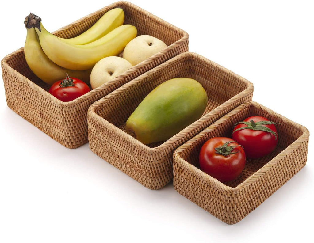 Stackable Rattan Catchall Baskets - Set of 3