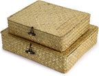 Flat Seagrass Storage Bins with Lids - Set of 2