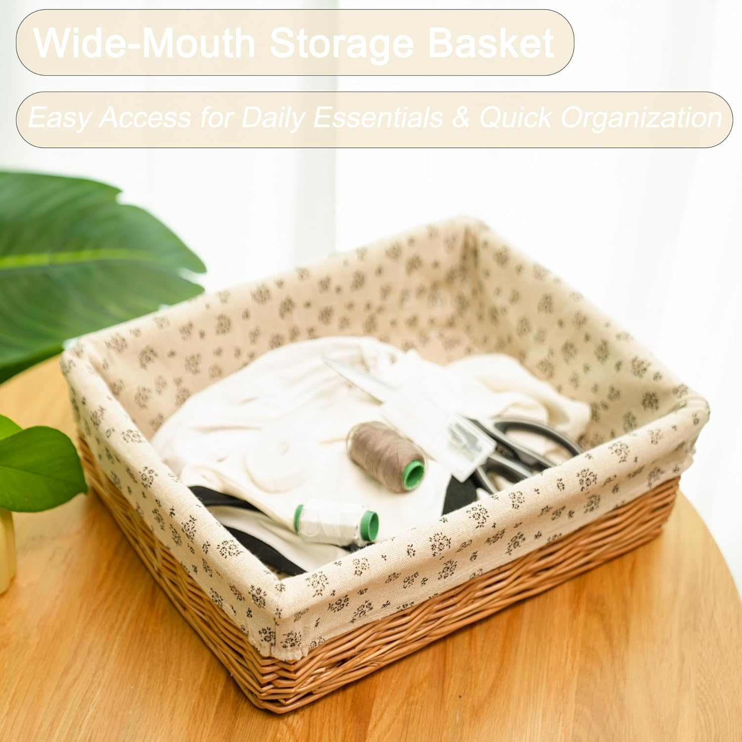 Lined Rectangular Wicker Storage Basket