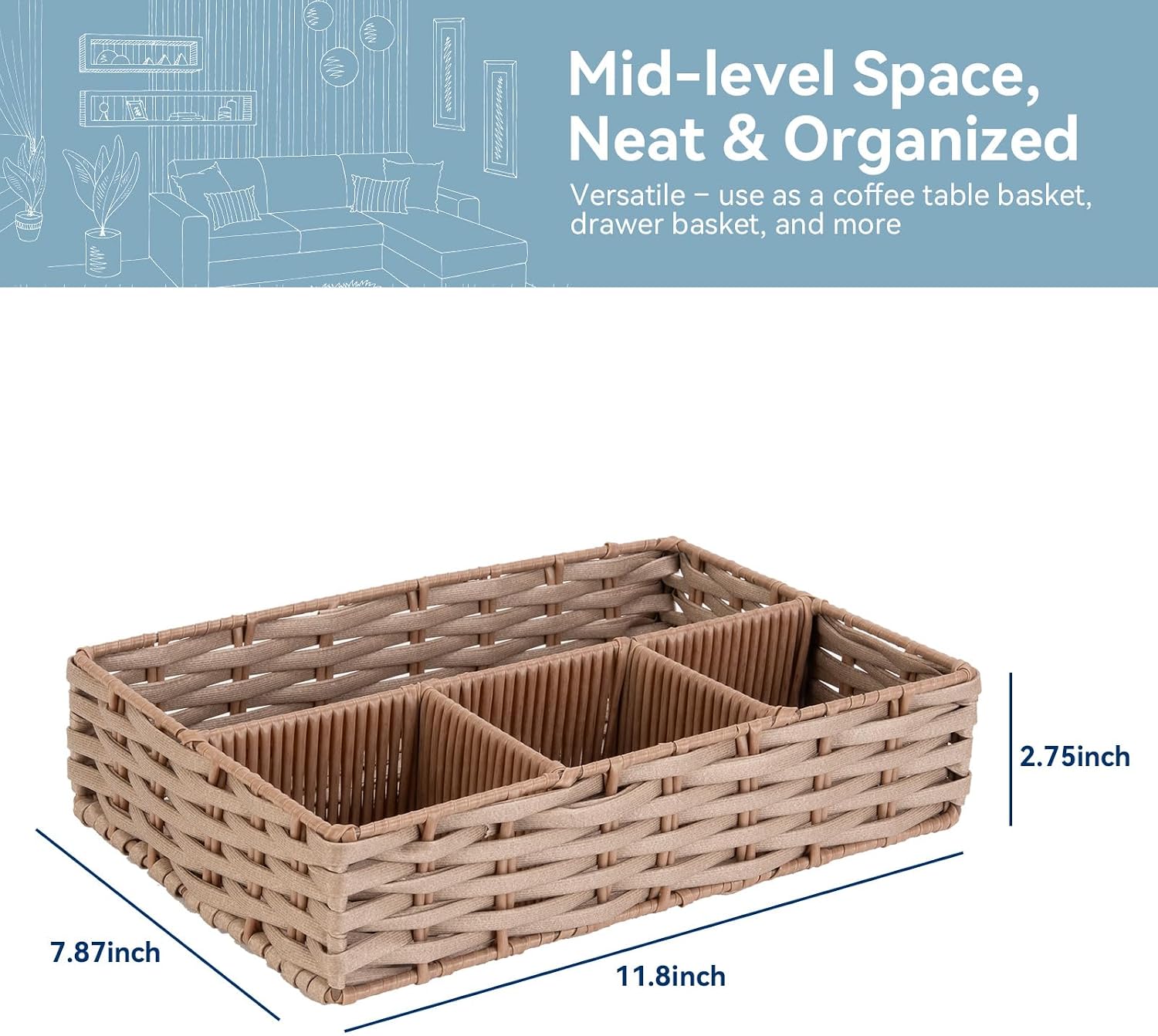 4-Compartment Woven Storage Basket with Dividers