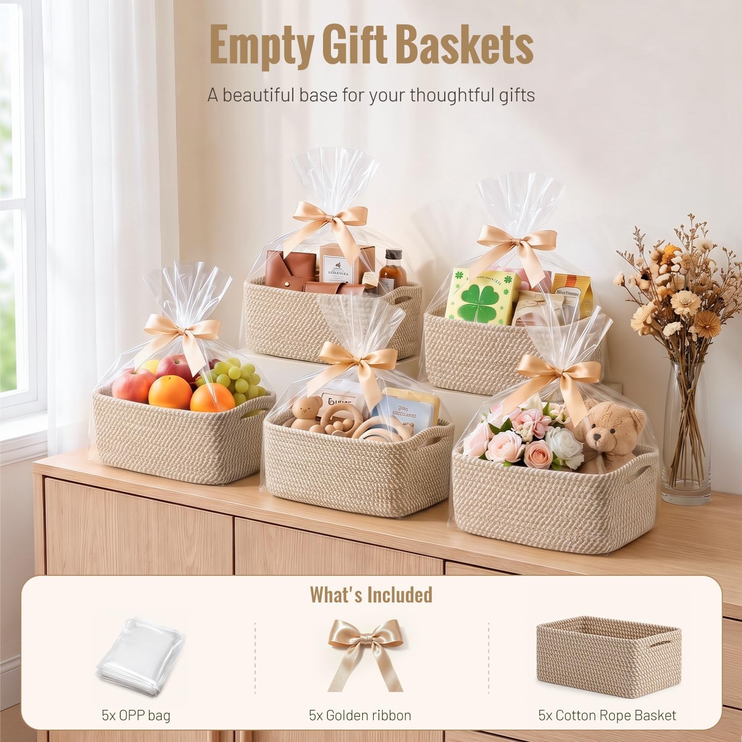 Small Cotton Rope Storage Baskets - Set of 5