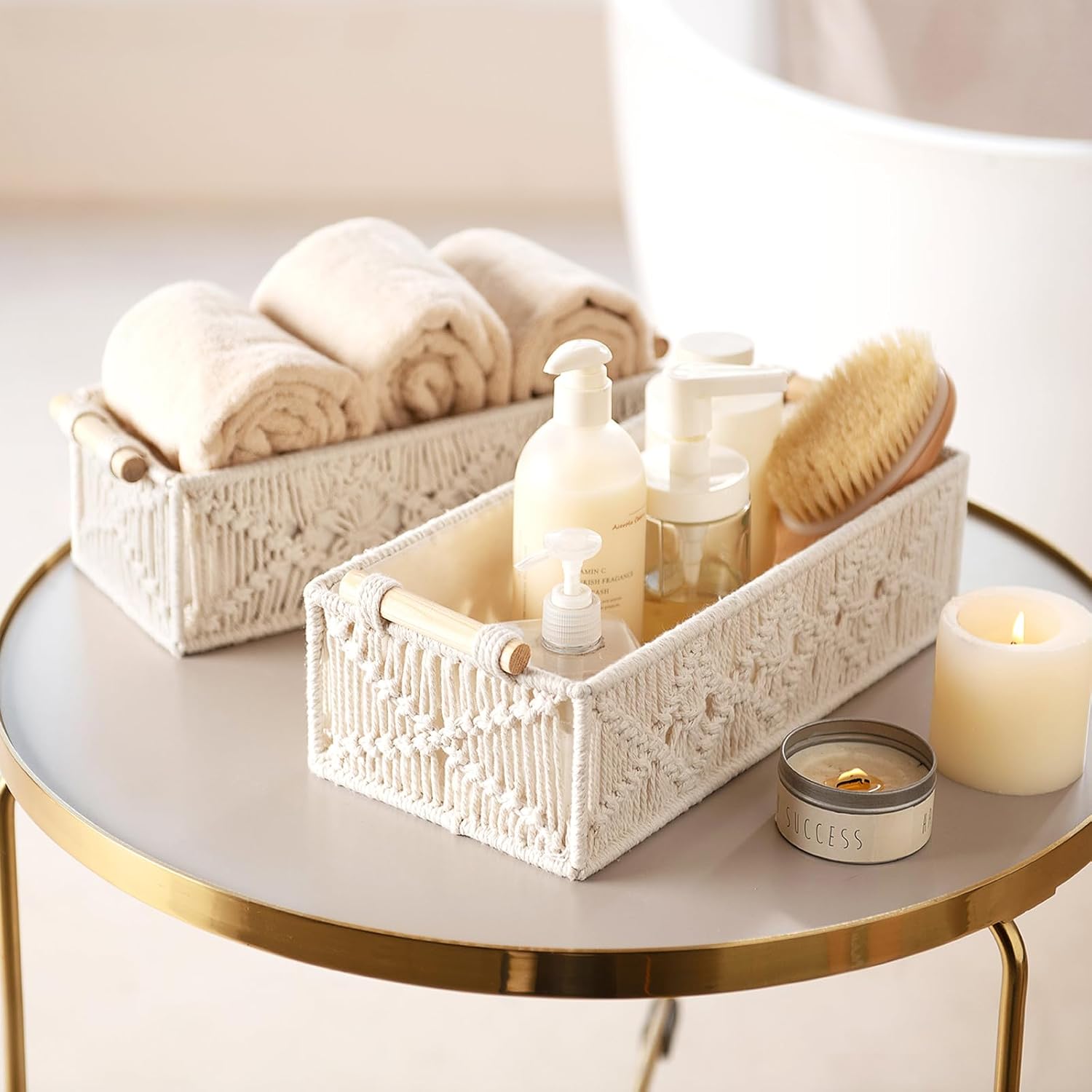 Ivory Boho Macrame Storage Baskets - Set of 2