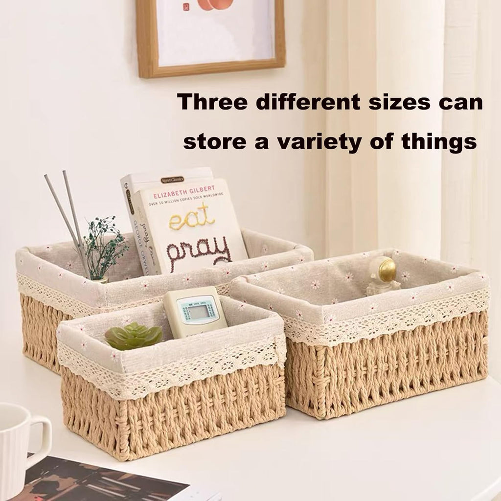 Lined Paper Rope Counter Baskets - Set of 3